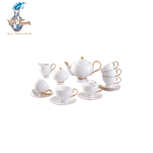 Bộ ấm chén sứ trắng viền vàng cao cấp